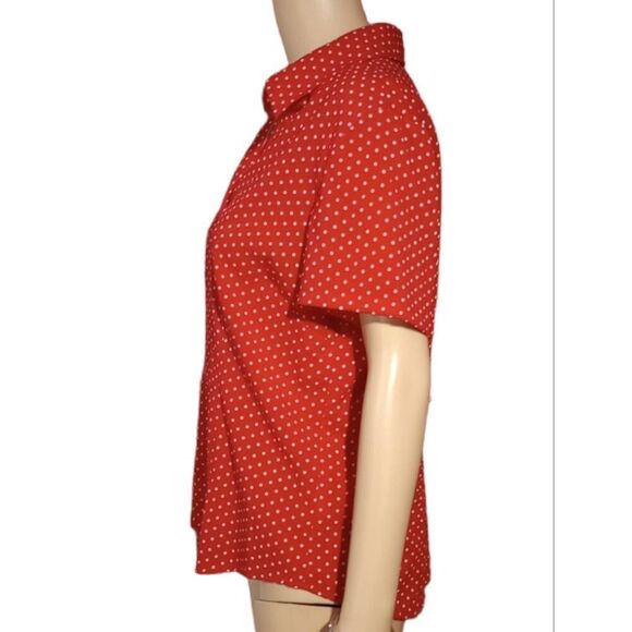 short sleeve blouse , red with white polka dots size petite large - Picture 2 of 6